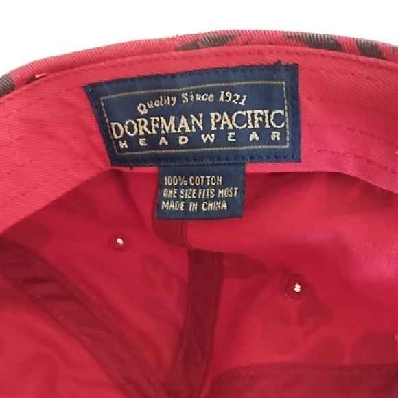 Red & Navy Tropical Print Hat with Curved Brim Cotton Adjustable - Picture 6 of 11